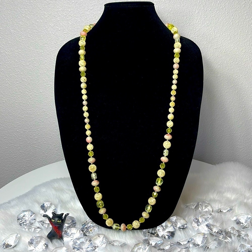 Vintage 1960s Murano Venetian Wedding Cake Yellow Glass Bead Necklace Italy